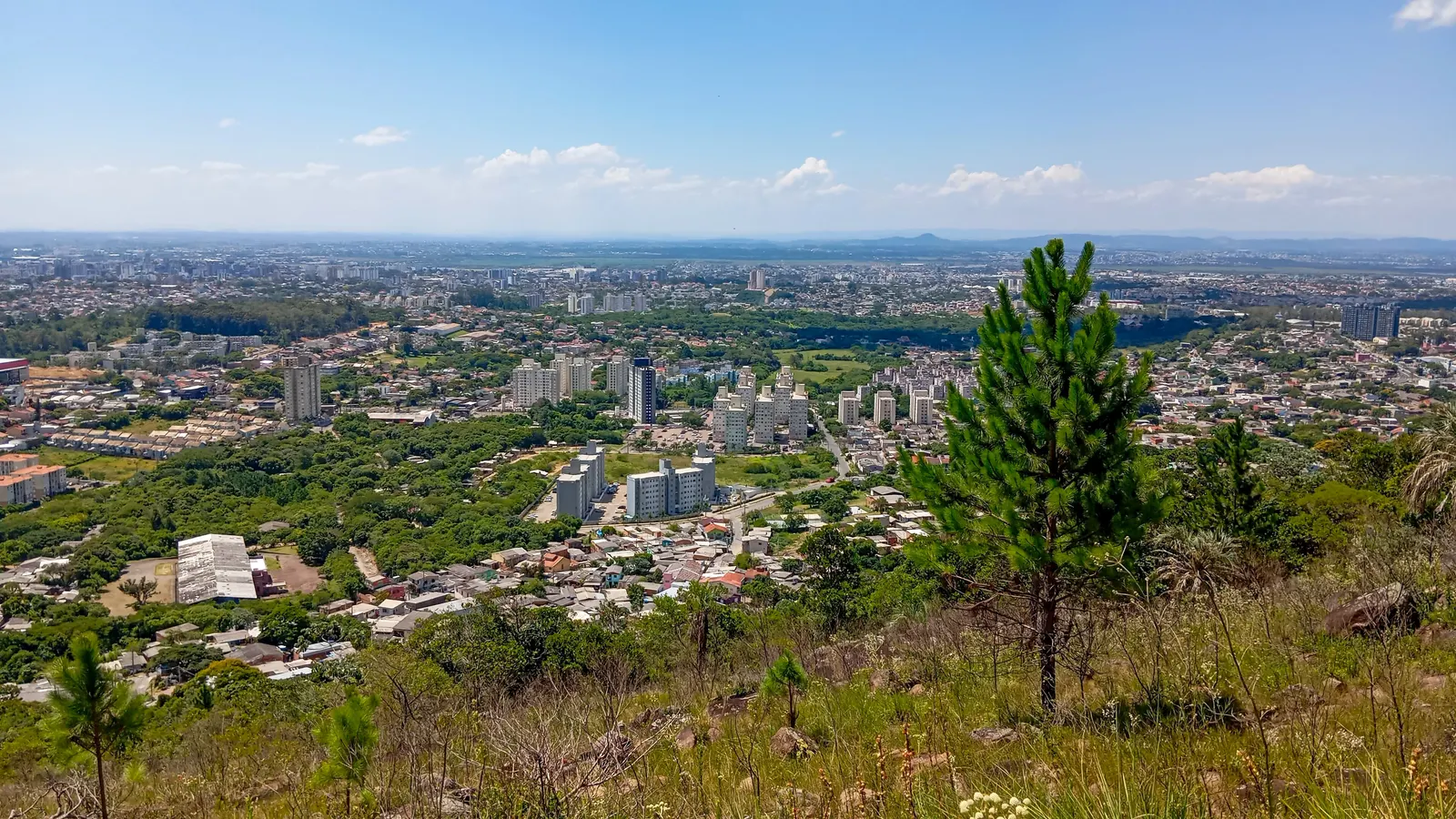 Quartiers de l'est de Porto Alegre vus depuis une colline, avec leurs immeubles et leurs rues